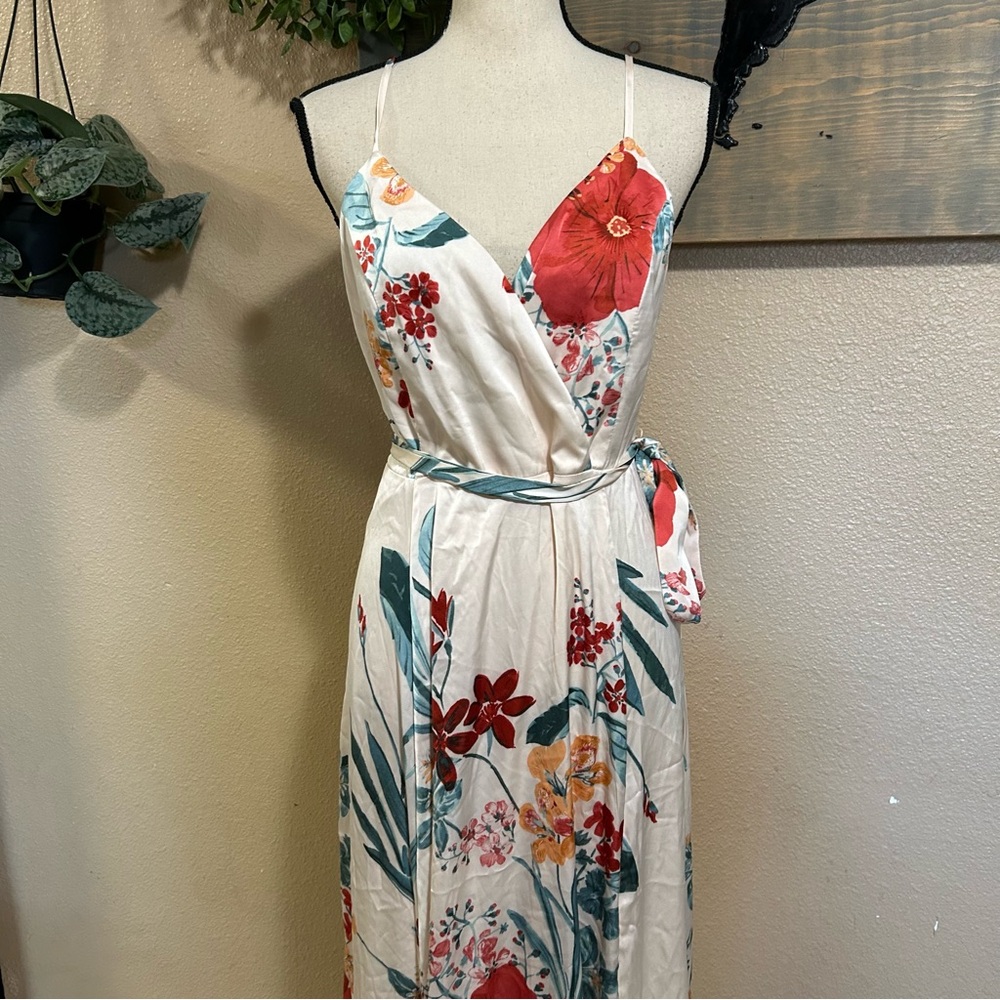NWOT Lulus Still The One Cream Floral Satin Maxi Dress - Picture 3 of 10